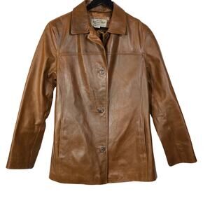 Vintage Brown Leather Jacket Blazer Lined Large Retro Classic Pockets Mocha
